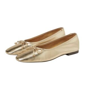 Schutz Arissa Ballet Flat Platina/Gold Leather Square Toe Women's 7.5 NWT + Box